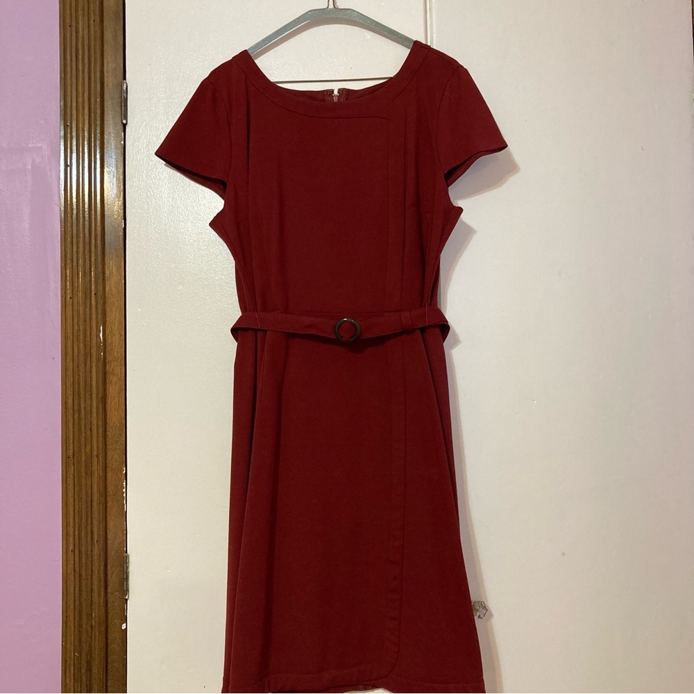 Modcloth Burgundy Belted Mini Dress 60's Chic!  XL